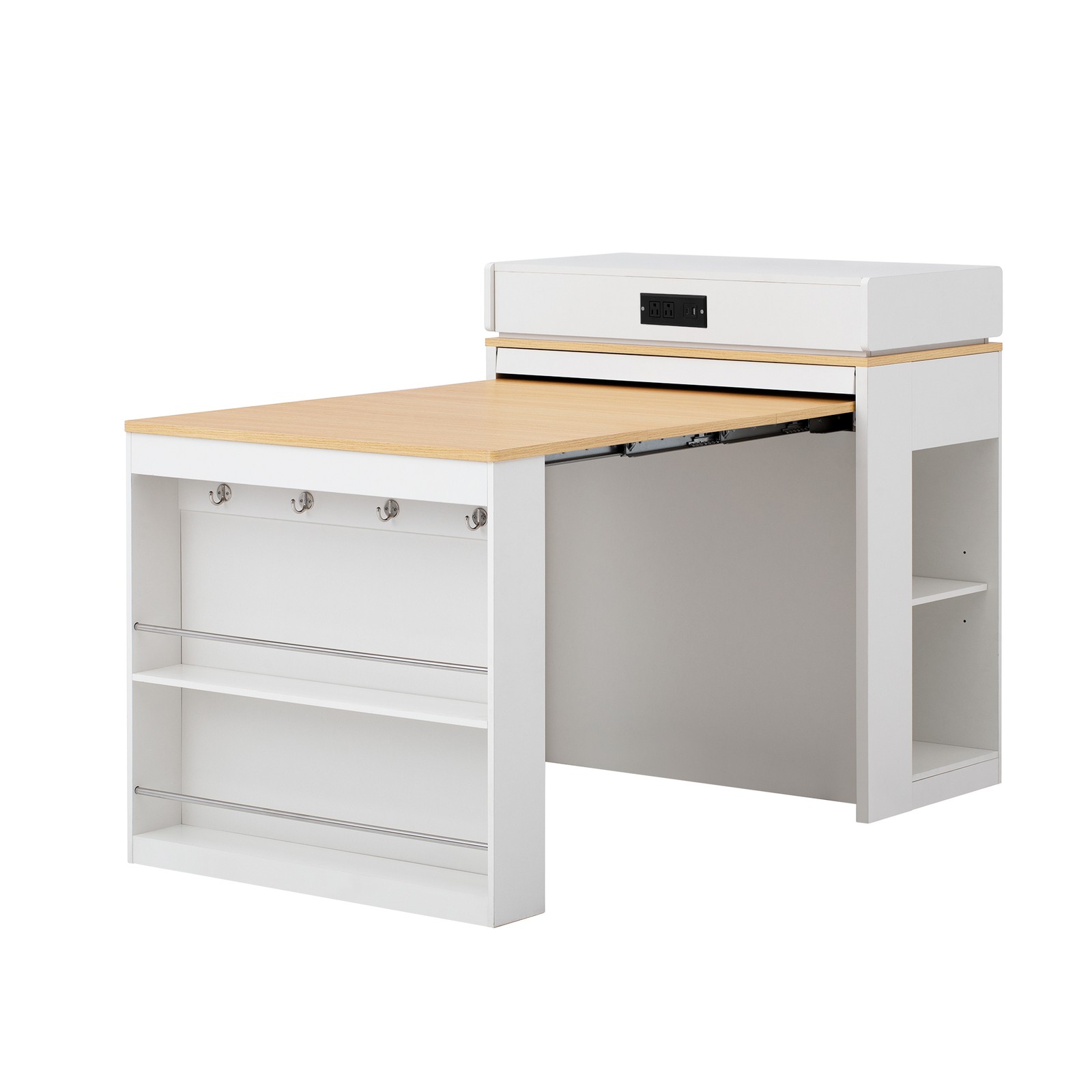 Extendable Dining Table with Folding Top, Drawers & Power Outlet