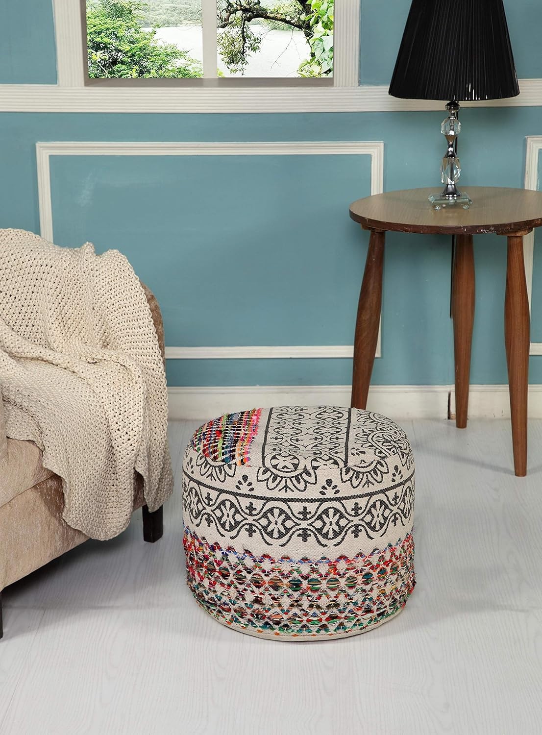 L. R. Resources Inc. LR Home Multicolor Floral Cotton Blend Ottoman Pouf Home