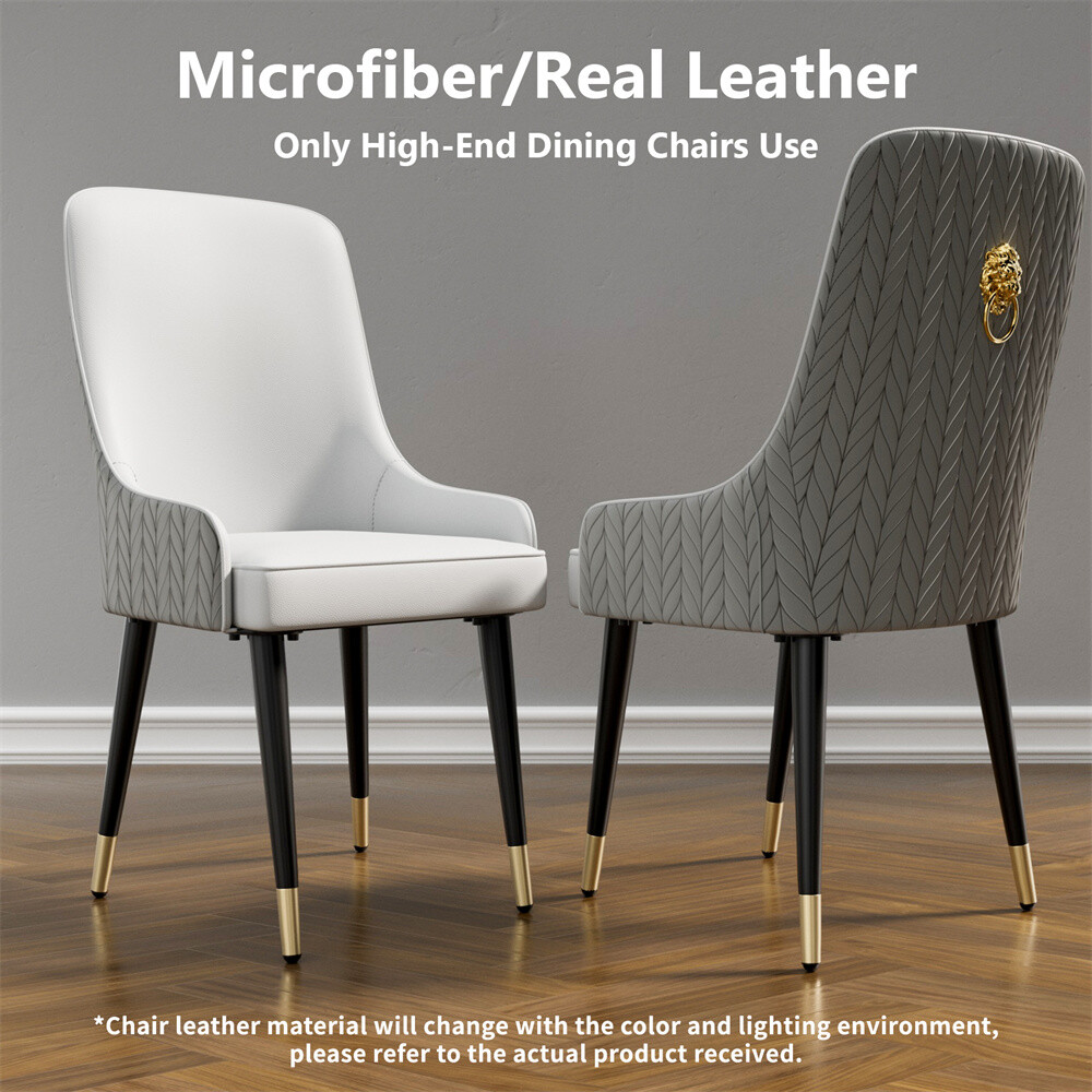 2PCS Dining Chairs Microfiber Leather Upholstered High Backrest Lion Head Decor