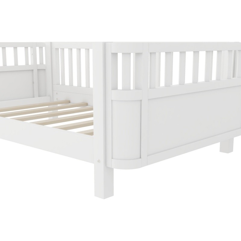 Twin Size Wood Platform Bed for Kids,Wood Low Profile Bed Frame with Rails White