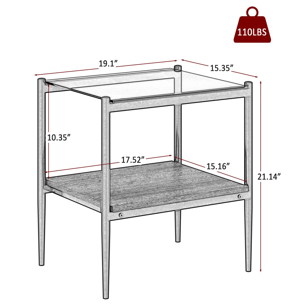 Coffee Table with Side Table Tempered Glass Top Smooth Edges MDF Base Iron Legs