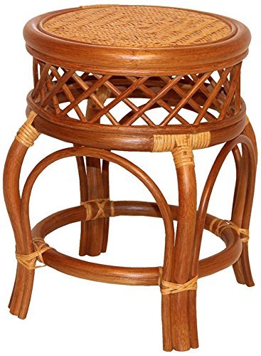 Handmade Round Stool Ginger ECO Natural Rattan Wicker ECO Plant Stand, Cognac