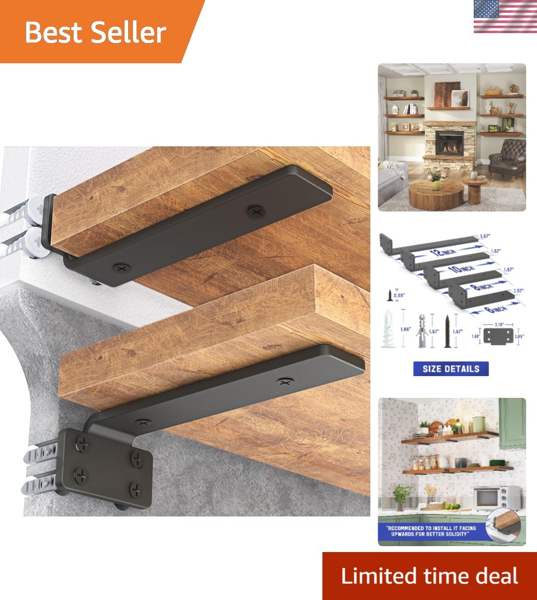 Strong 6-Inch Black Floating Shelf Brackets – 160 lb Load, Easy Install 6-Pack