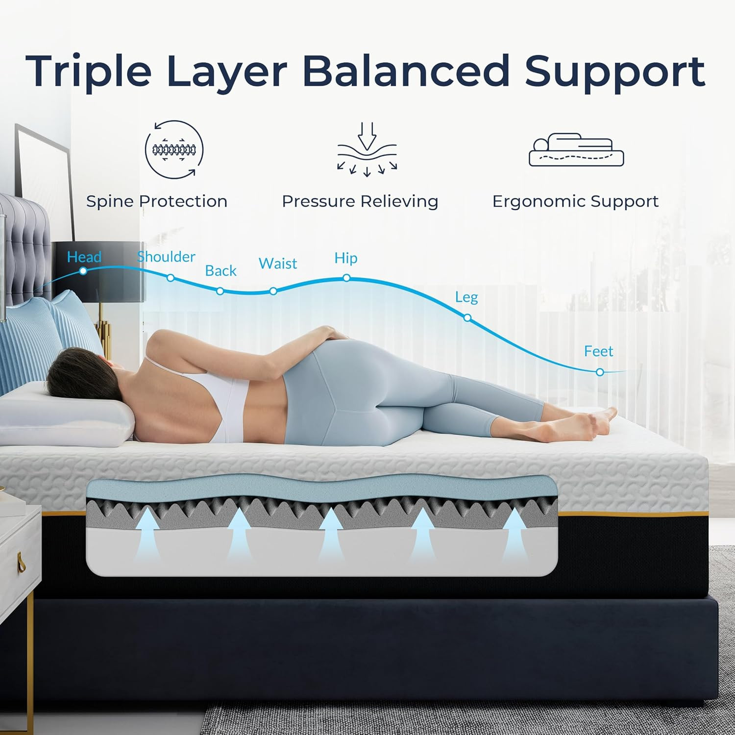 Firm Queen Memory Foam Mattress, 14 Inch Queen Size Mattress with Cooling Tencel