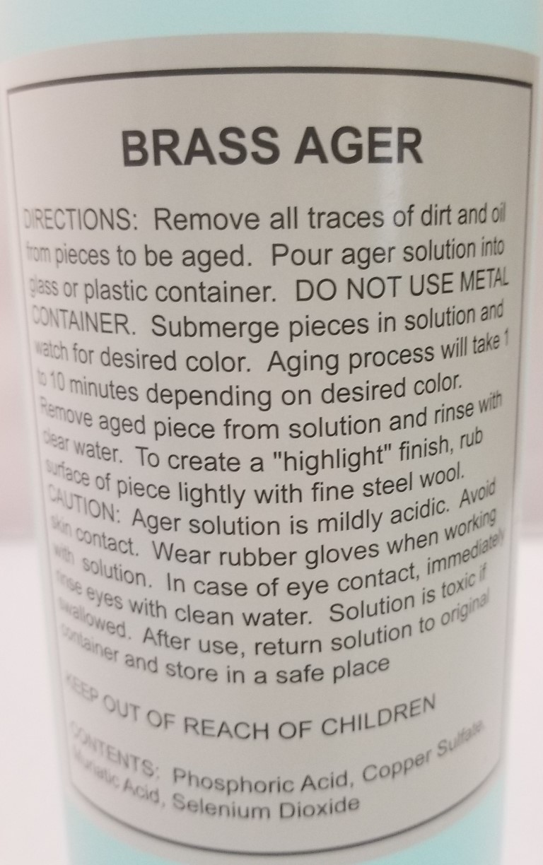 8 Ounce – BRASS AGER Darkening Solution antique vintage old dull patina rustic