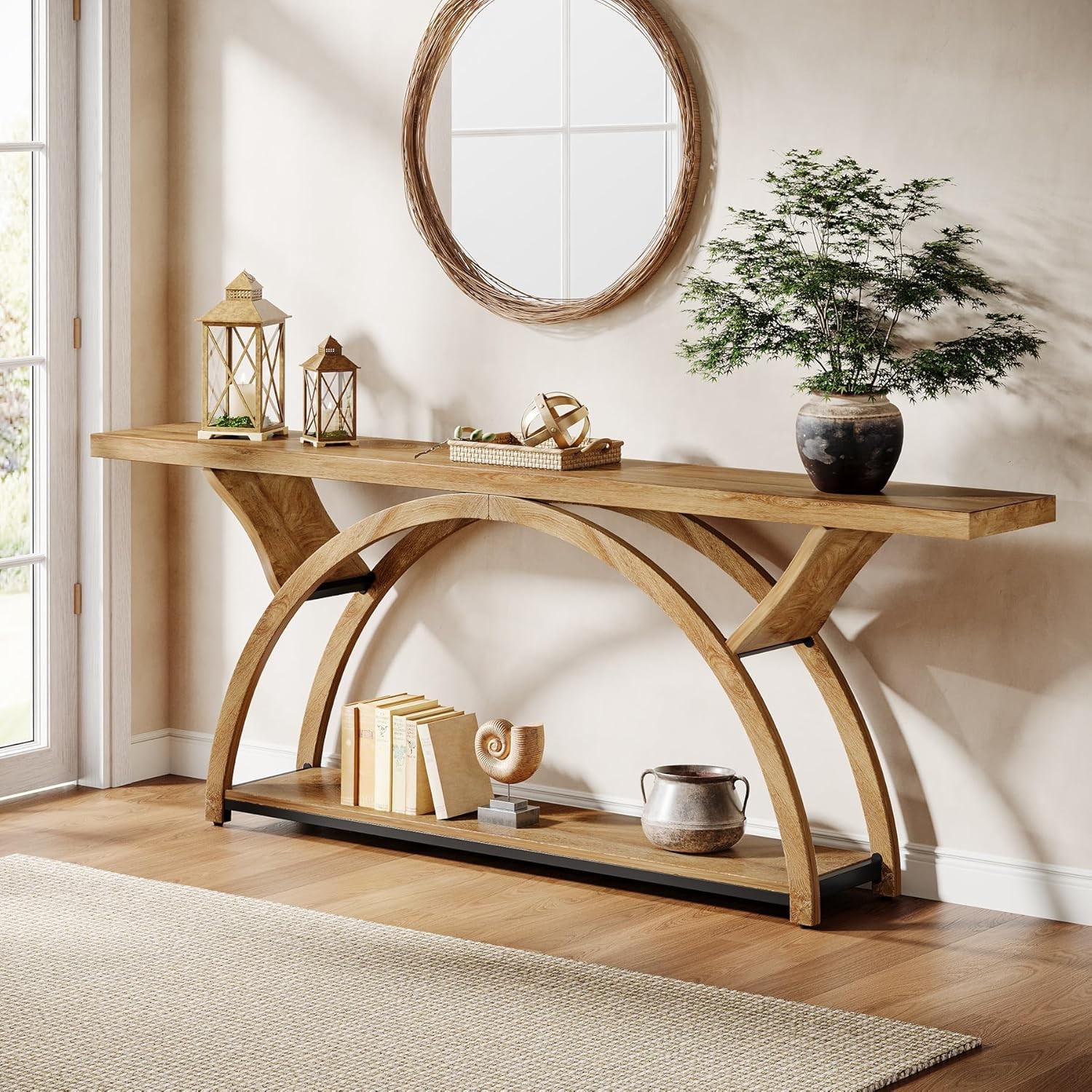 70.87” Console Table, 2-Tier Industrial Sofa Table with Storage for Living Room