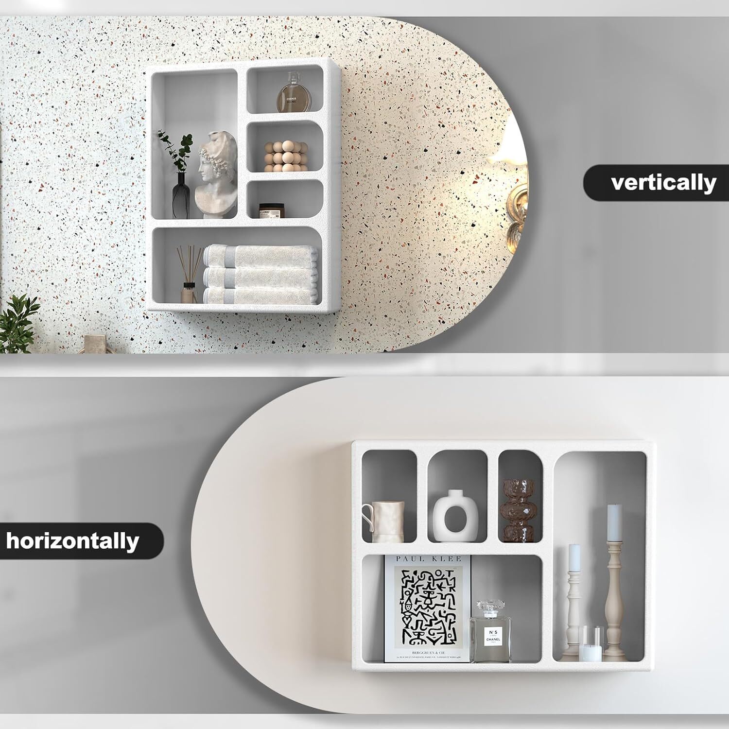White Geometric Wall Shelves Floating Shelves, Wall Mounted Storage Organizer