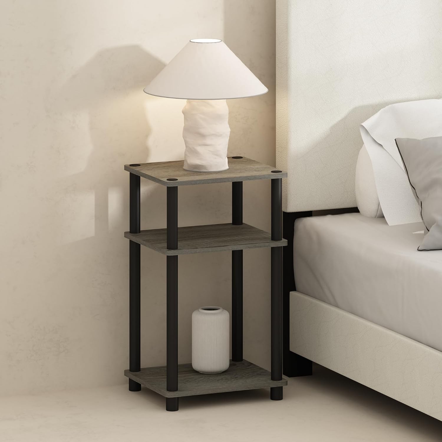 JUST Night Stand, 3-Tier Turn-N-Tube Nightstand, Toolless Bedside Table, End
