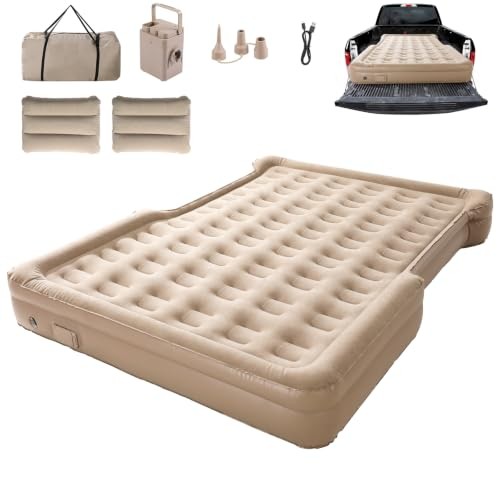 Inflatable Truck Bed Air Mattress 6-6.5 FT Full Size, Built-in Air Pump,