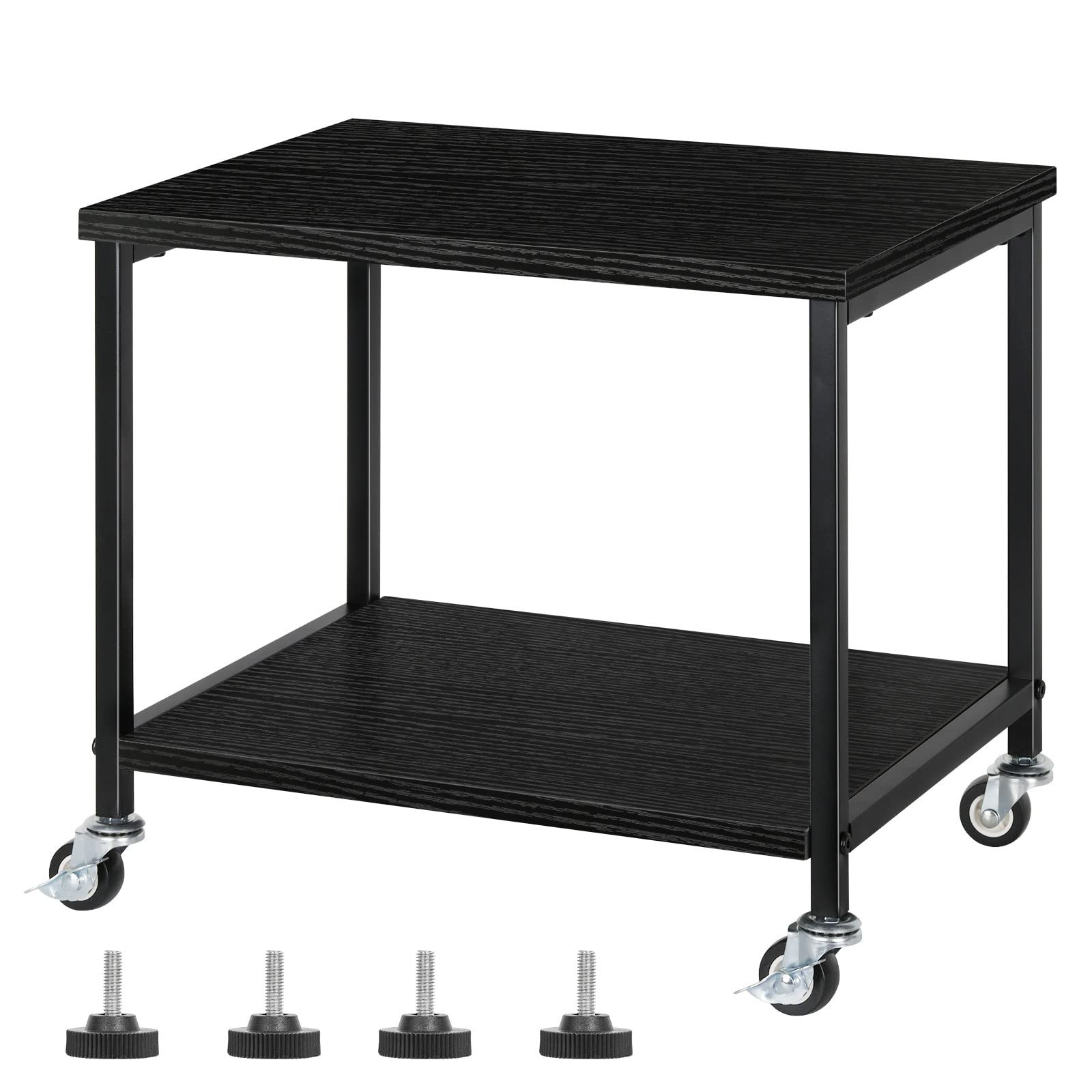 Black 2Tier Rolling Printer Stand Under Desk Mobile Table Scanner Fax Rack