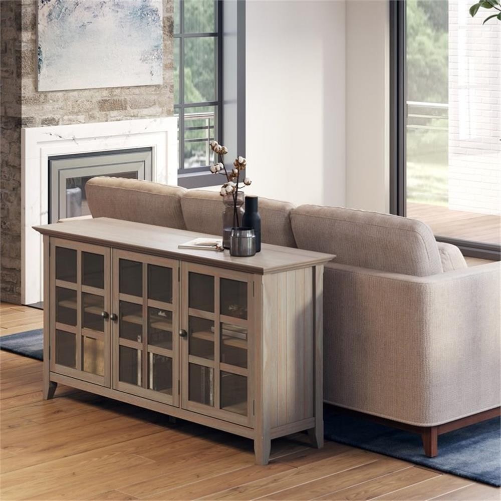 Pemberly Row Transitional Solid Wood 62″ Cabinet in Gray