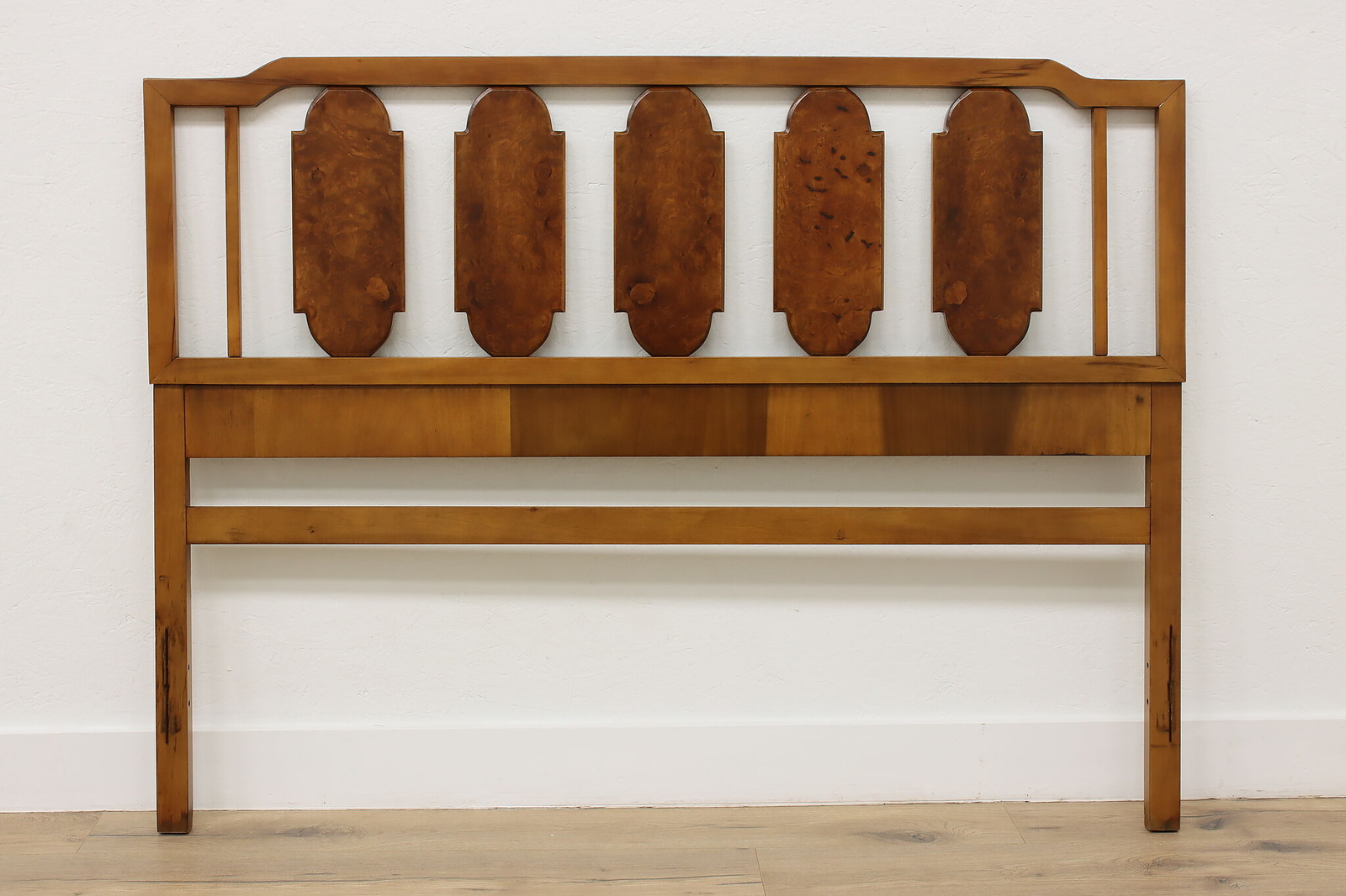 Midcentury Modern Vintage Birch & Burl Full Size Headboard #52697