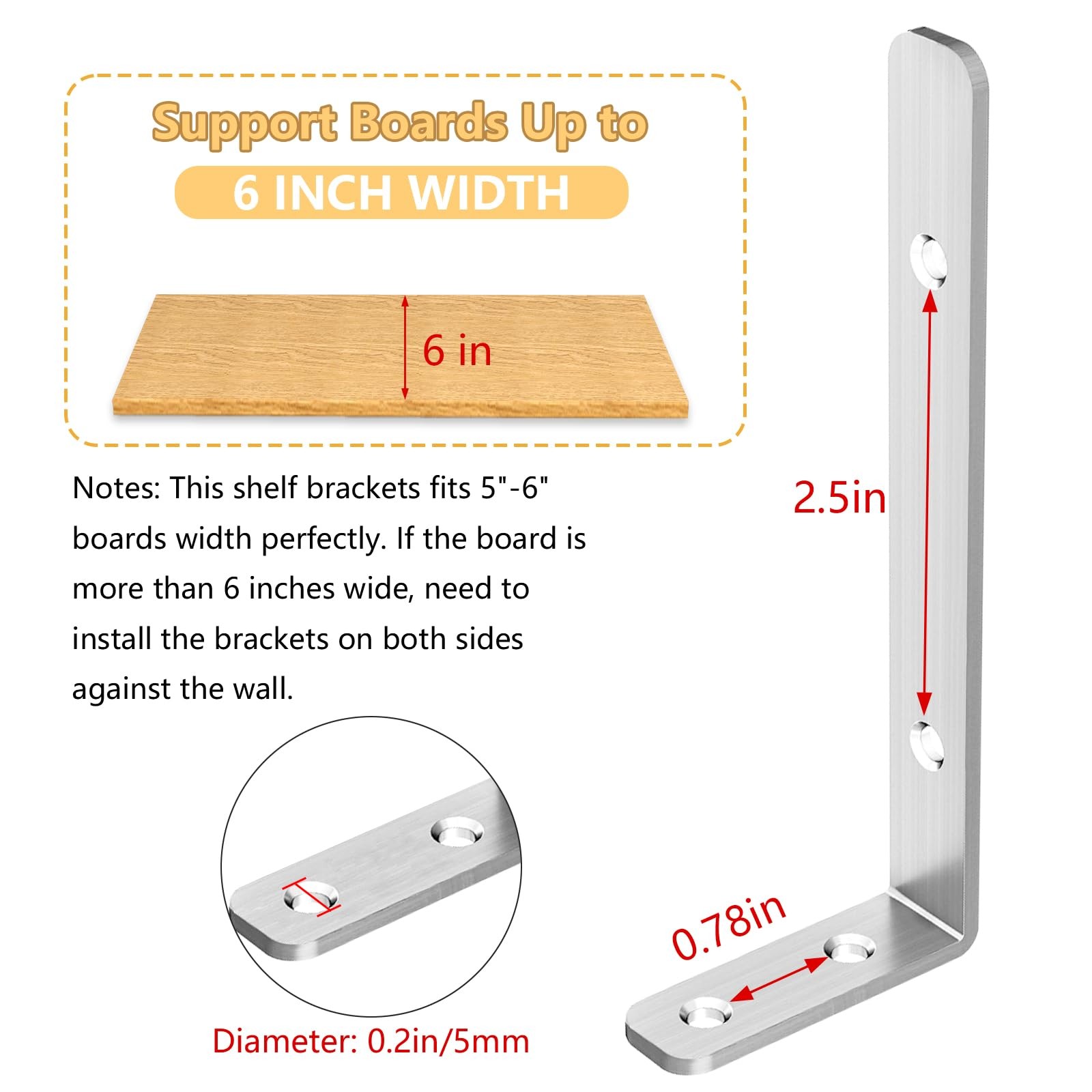 L Bracket, 5″×2″(125×50mm) Heavy Duty Stainless Steel Corner Bracket for Wood…