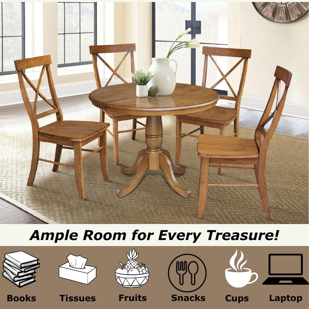 36″ Pedestal Table, 12″ Leaf, Pecan