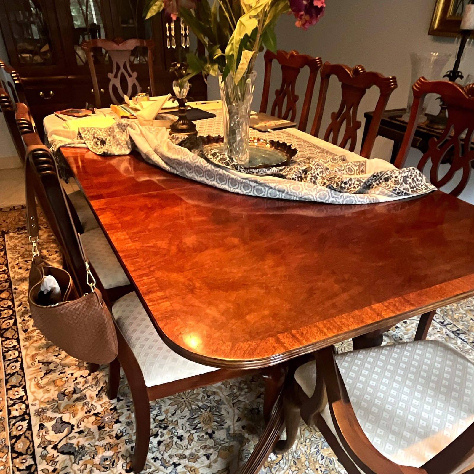 Wood Dining Table 89x44x29 Rectangular Pedestal Base Brown Traditional Glossy