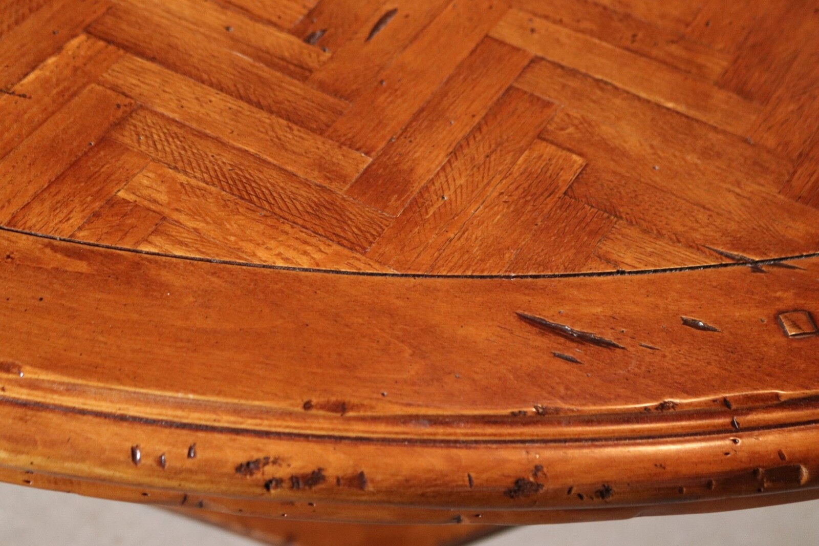 Vintage Guy Chaddock Style Round Herringbone Parquetry Dining Table