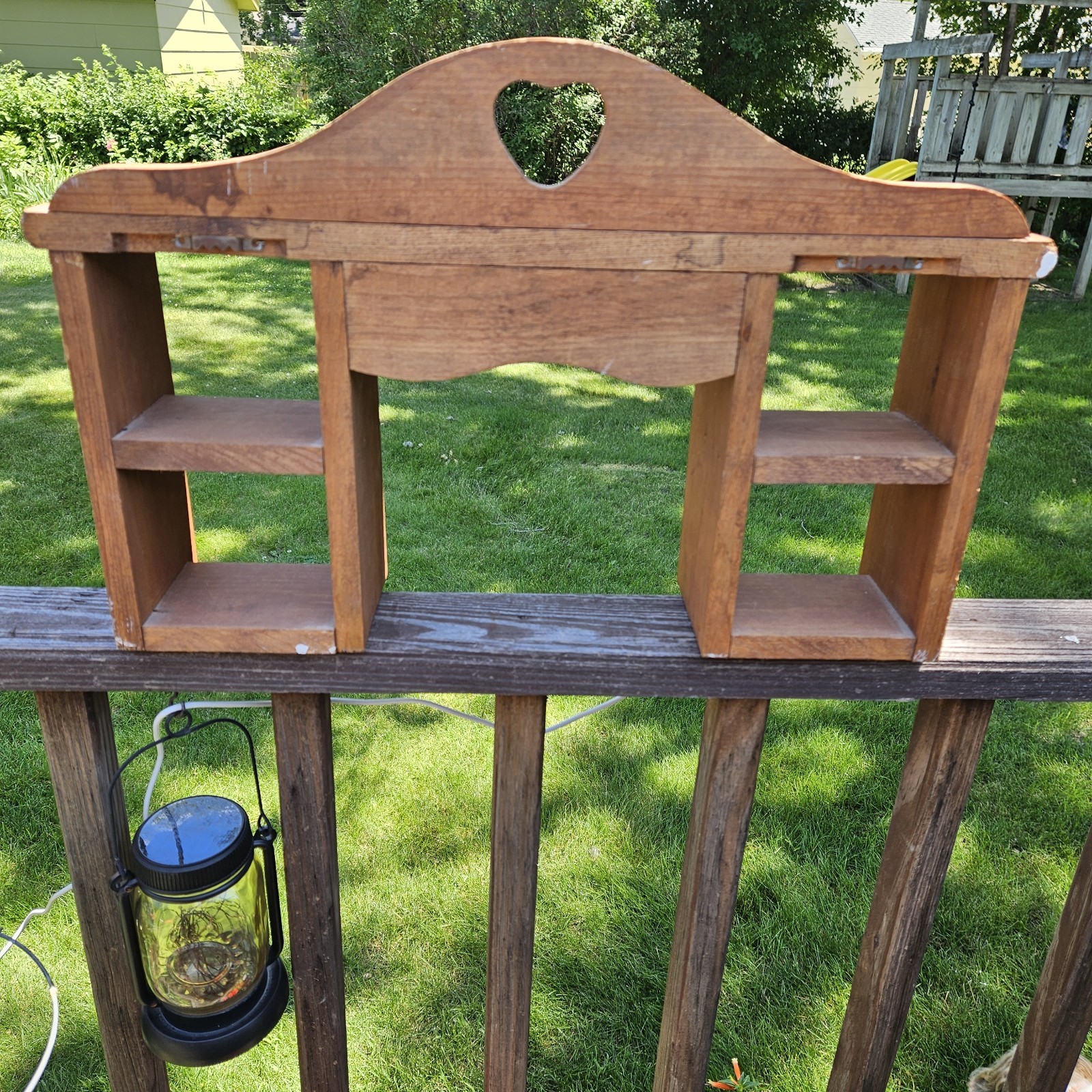 Vintage Wood Heart Cutout Trinket Shelf Shadowbox Cottage Farmhouse Key Holder