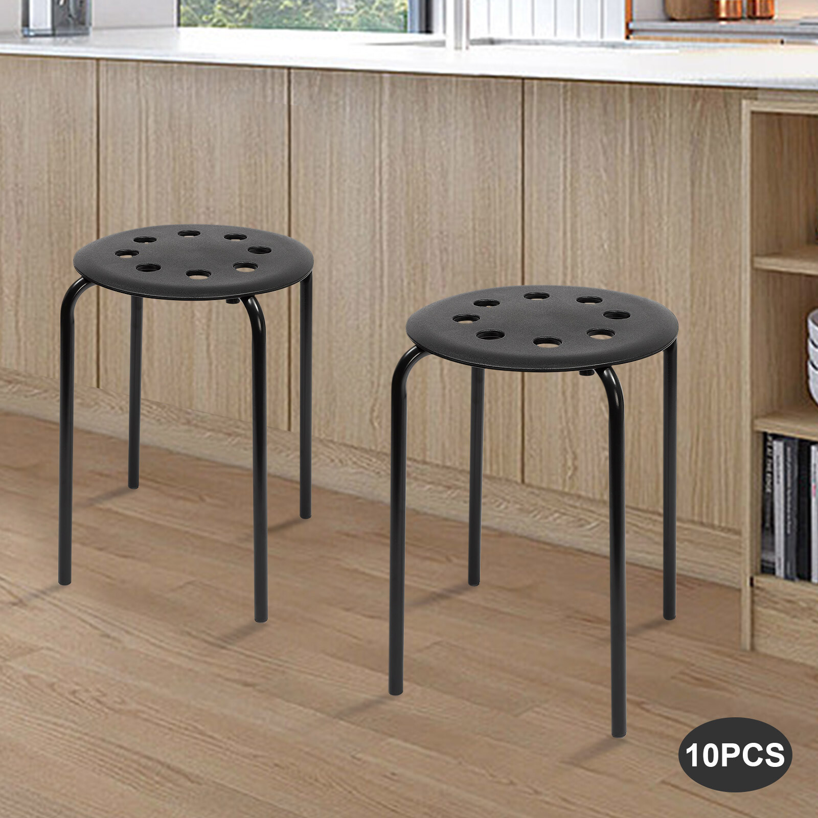 Set of 10 Portable Plastic Stack Stools 17.5″ Height Backless Classroom Seating