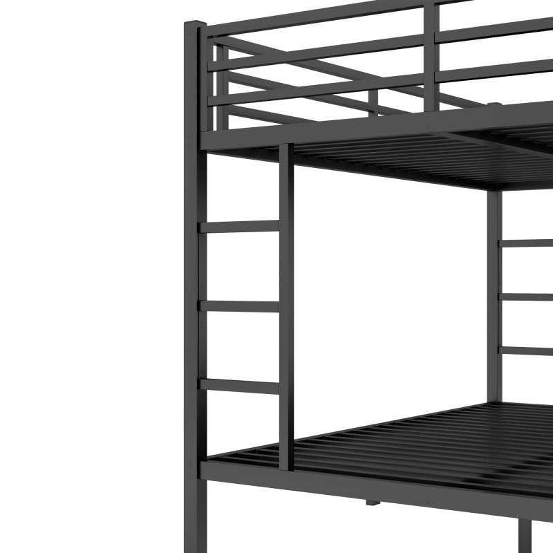 Queen Over Queen Bunk Bed Metal Frame w/ 2 Side Ladder & Under Bed Storage Black