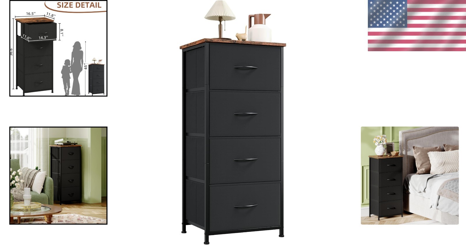 Multifunctional Freestanding Drawer Organizer – 4 Drawers in Rustic Brown