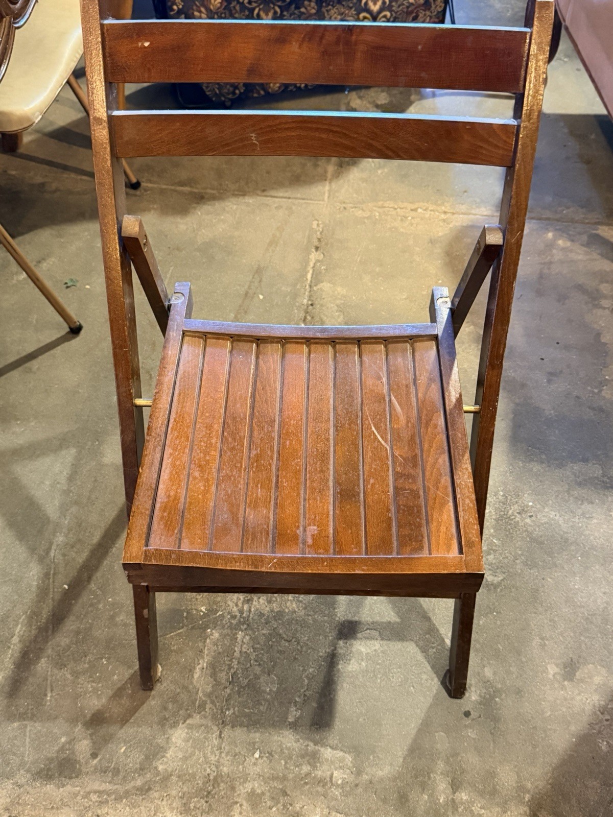 Brown Wood Folding Chair, Medium Wood Tone Oil-Rubbed Finish