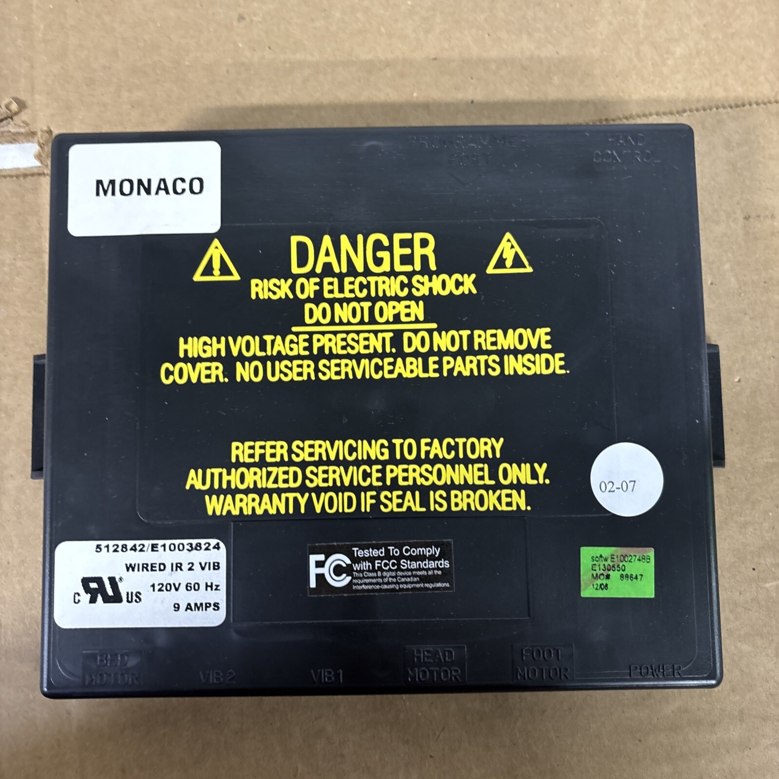 Monaco Classic Series Control Box Adjustable Bed Wired 1 Vib 512842/E1003824 #Y3