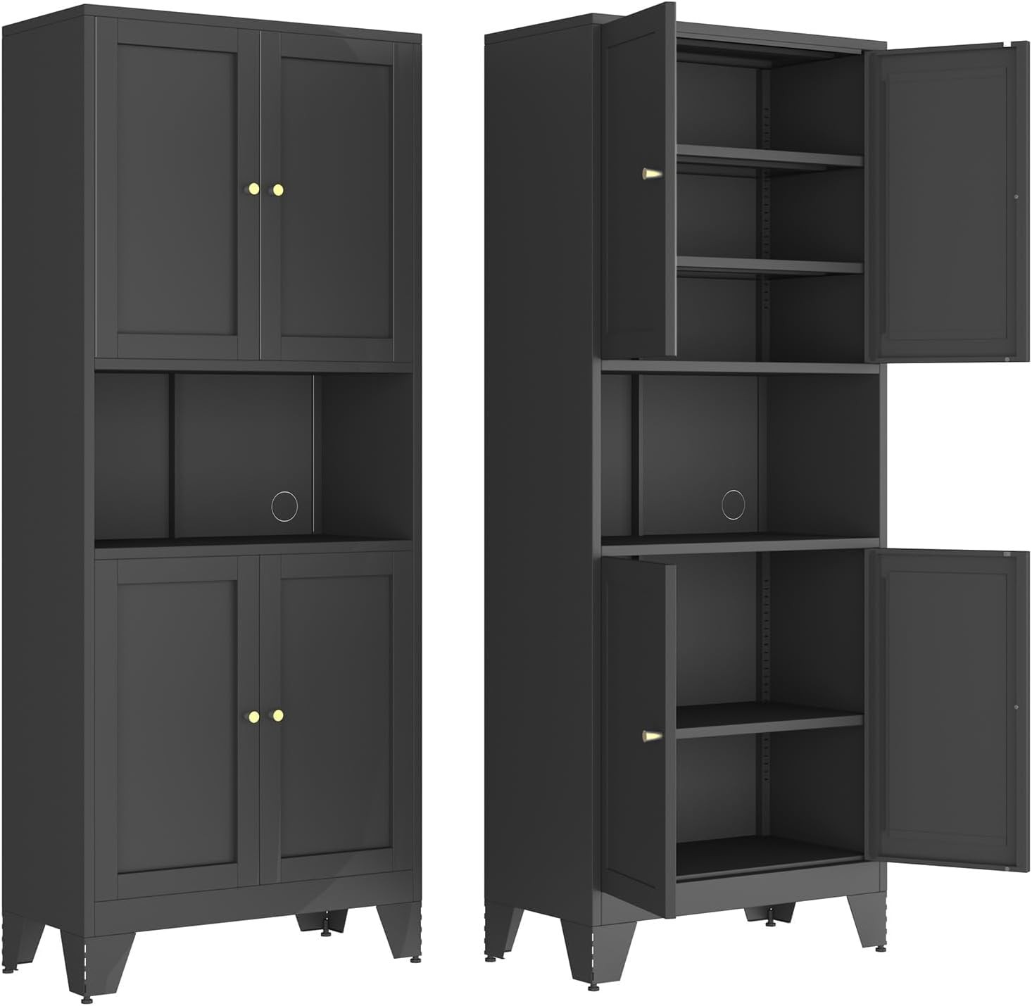 68.9” Black Metal Kitchen Pantry Cabinet with Doors and Adjustable Shelves,