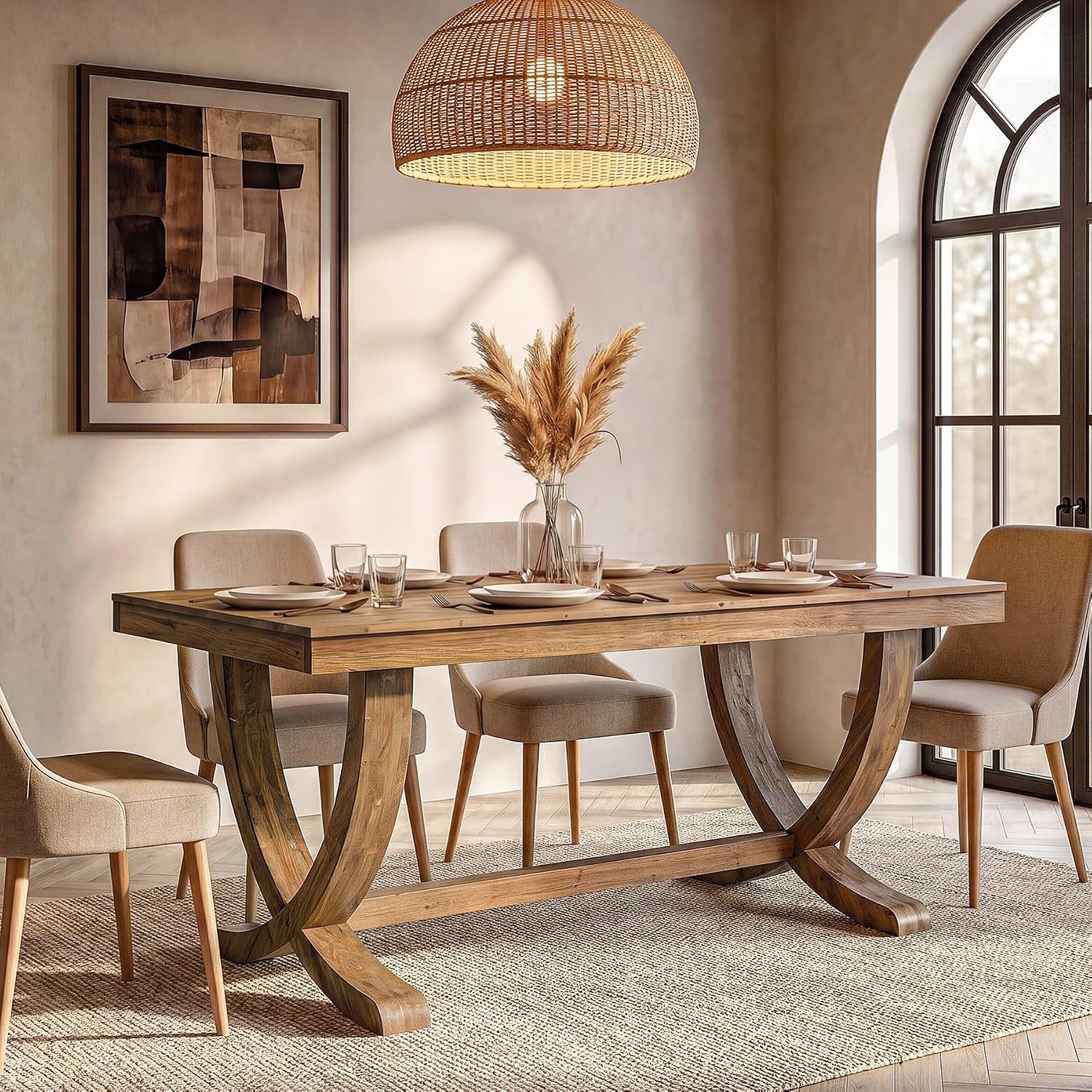 63″ Solid Wood Dining Table Farmhouse Rectangular Kitchen Table for 4-6 People