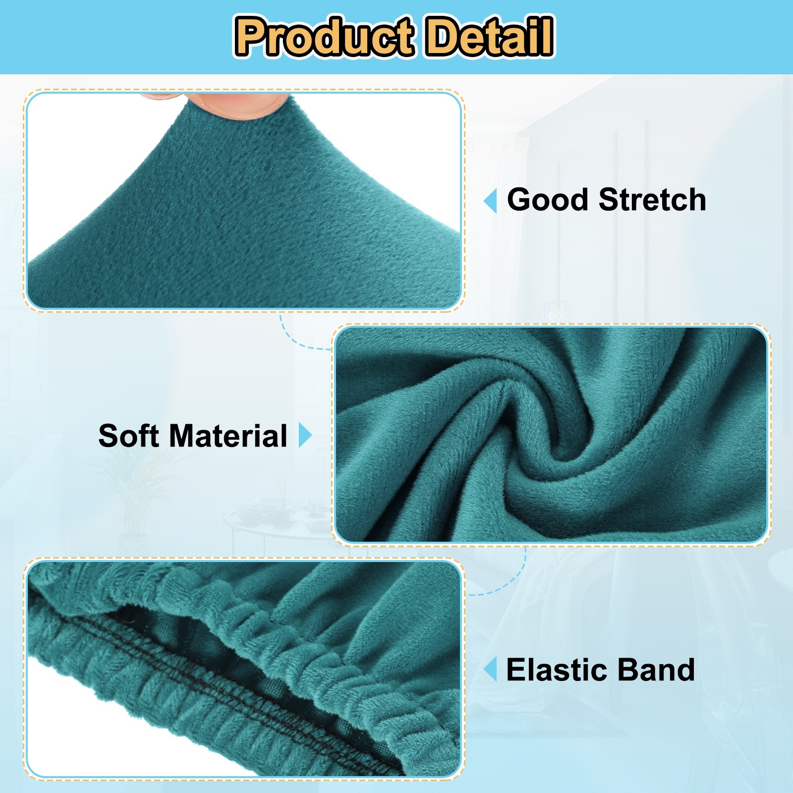 Extendable Rectangular Stool Cover, Size L (39.76″-50″), Blue