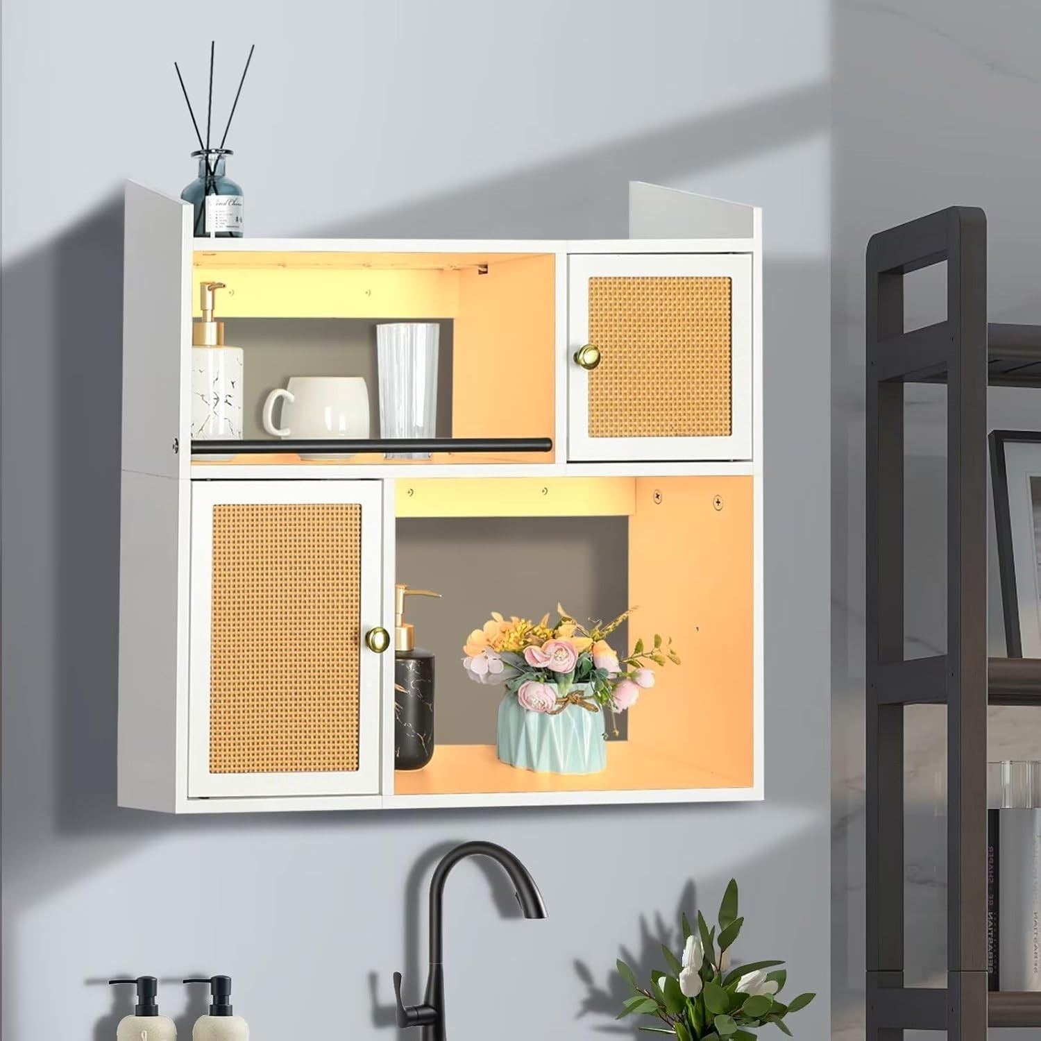 Bathroom Cabinet Wall Mounted with Light Floating Shelves for Home Decor White