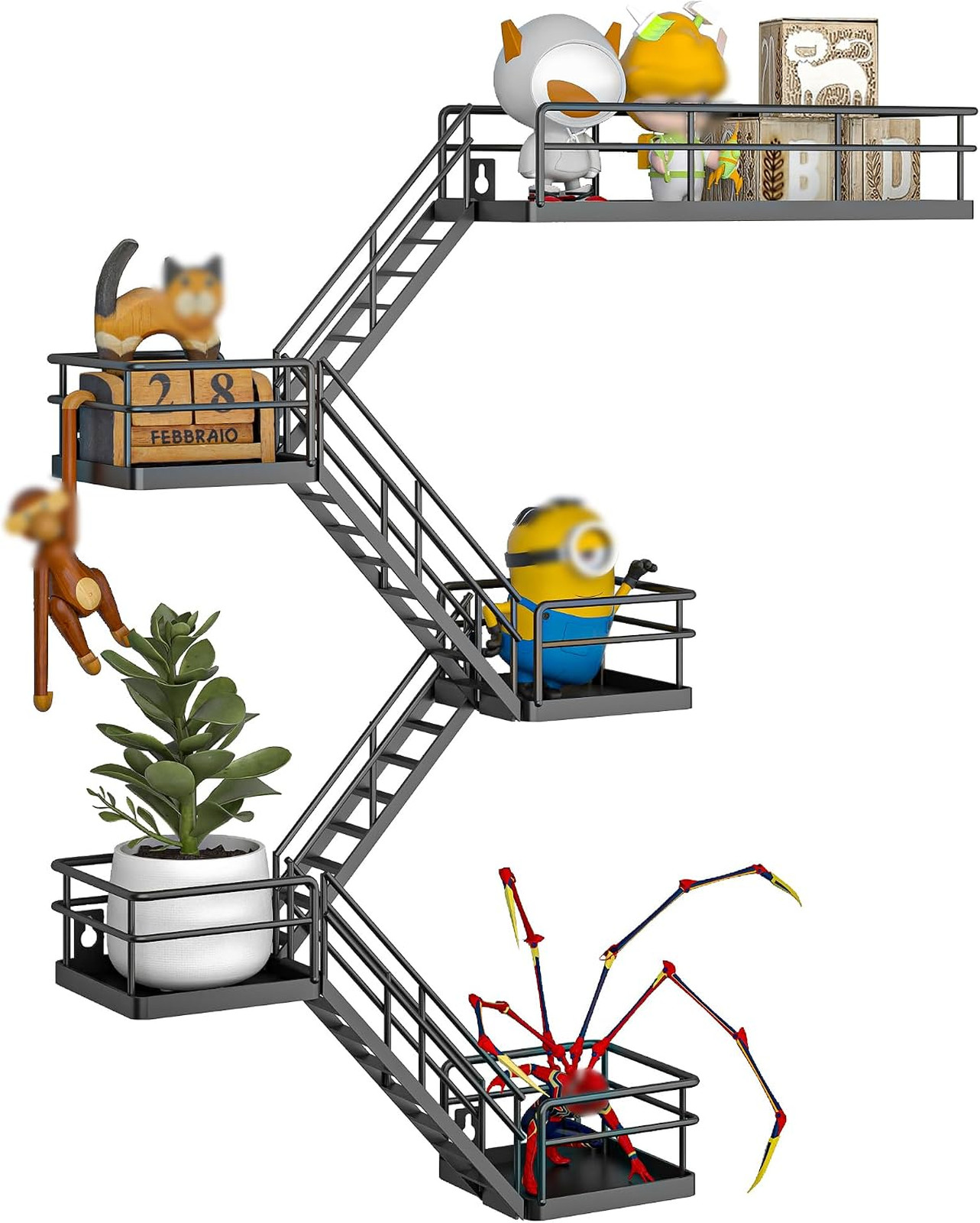 Fire Escape Shelf – 5 Tier Metal Black Fire Escape Wall Shelves with Baskets