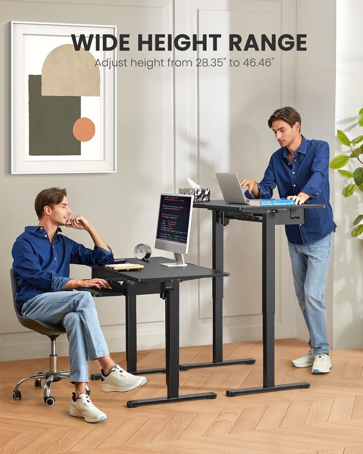 Electric Standing Desk with Keyboard Tray, 55×28 Inches Adjustable Height Sit