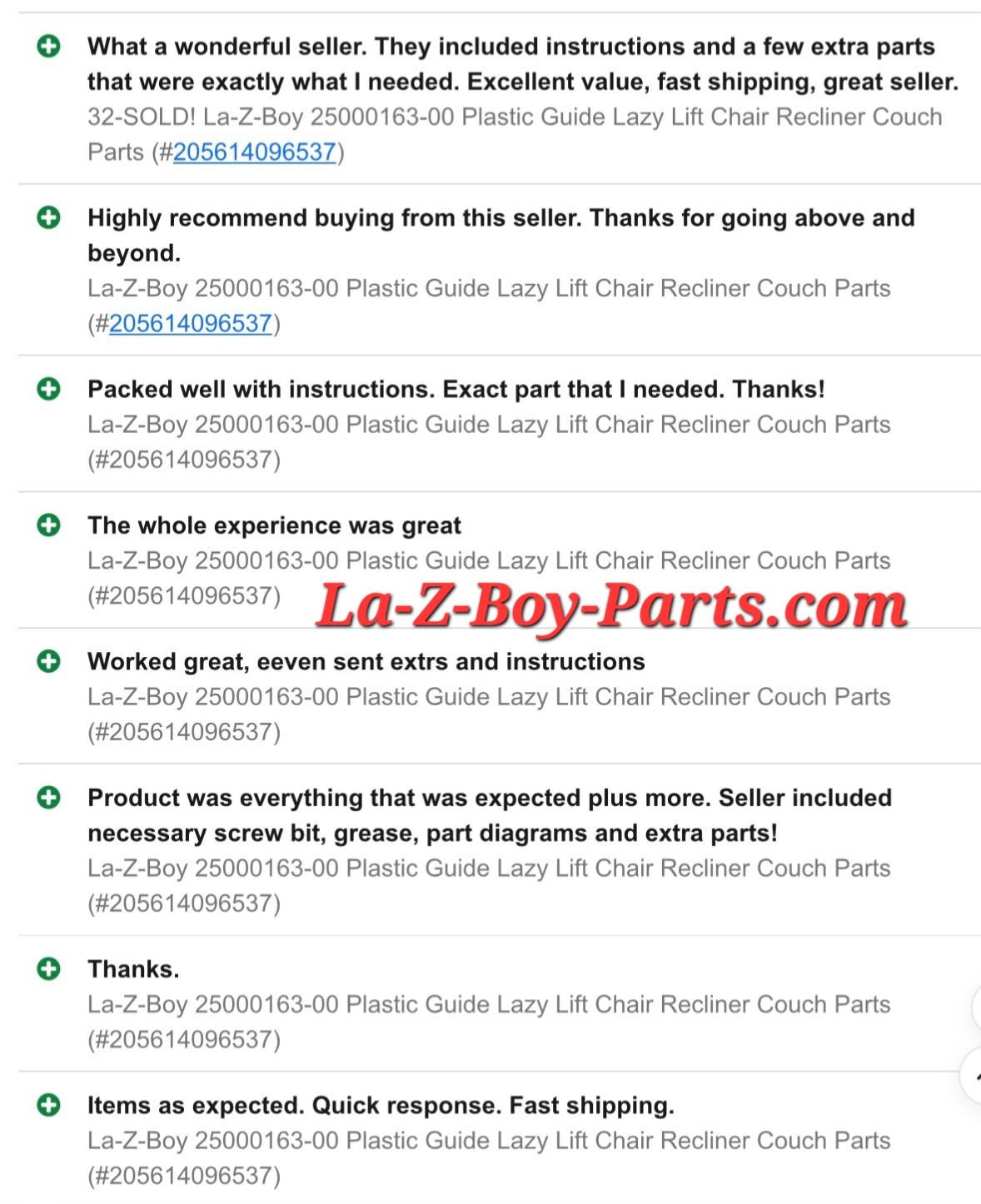 FACTORY La-Z-Boy Lift, Recliner, Sofa 25000163-00 Plastic Guide Slide Lazy Parts
