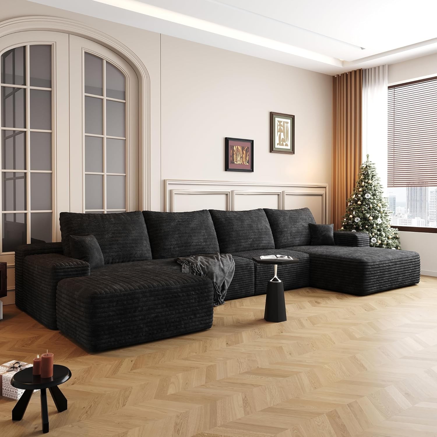 135″ Oversized U Shaped Modular Sectional Sofa Corduroy Deep Seat Couch