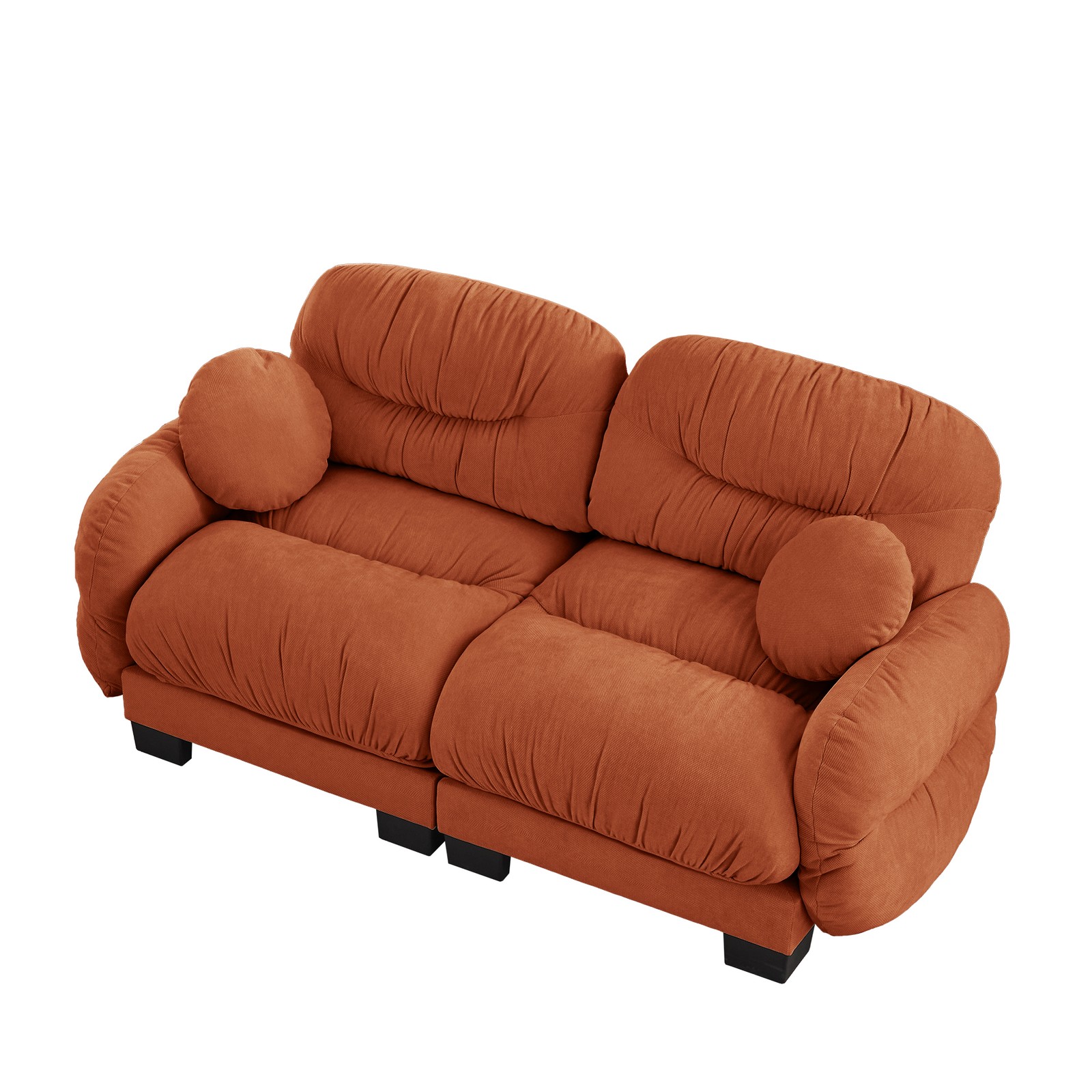 2-Seater Orange Chenille Sofa Modular W/ High-Density Foam & Throw Pillows