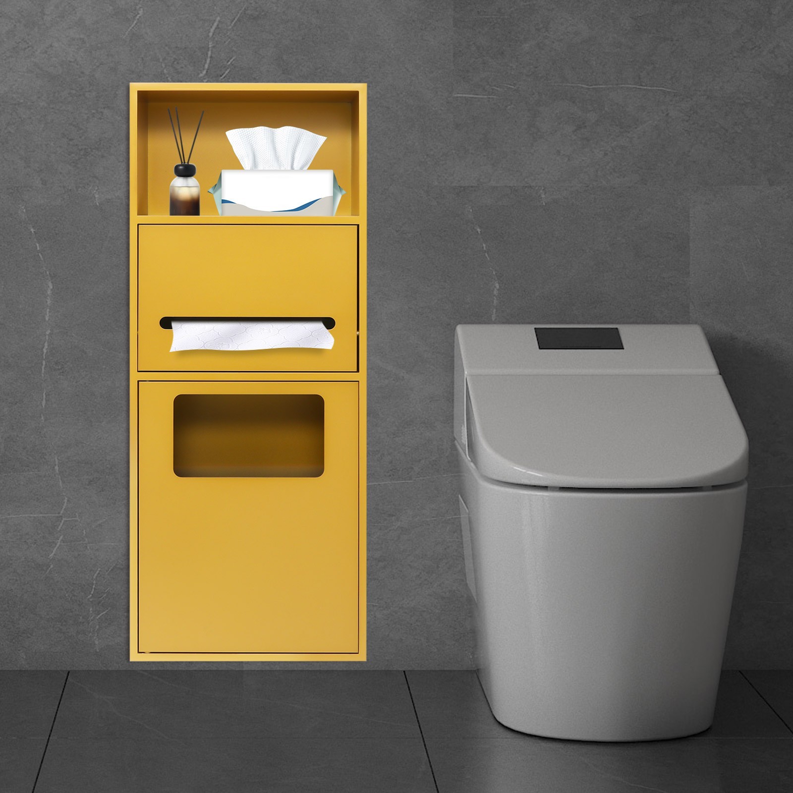Shower Bathroom Trash Can, In-wall Trash Bin Cabinet, Storage Cabinet gold