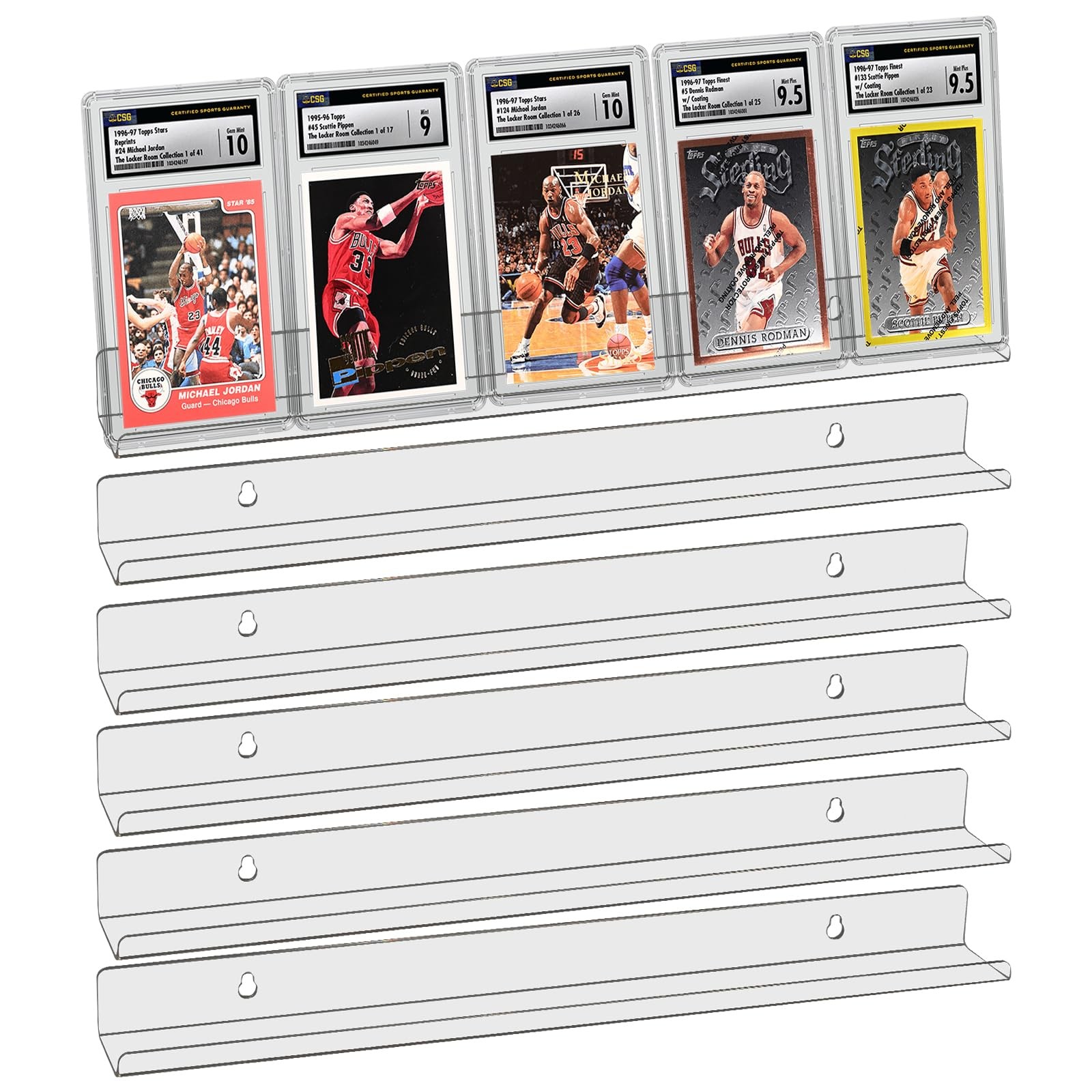 6 Pack Sport Card Display Shelf For Wall Acrylic Rack Holds 30 Graded Slabs