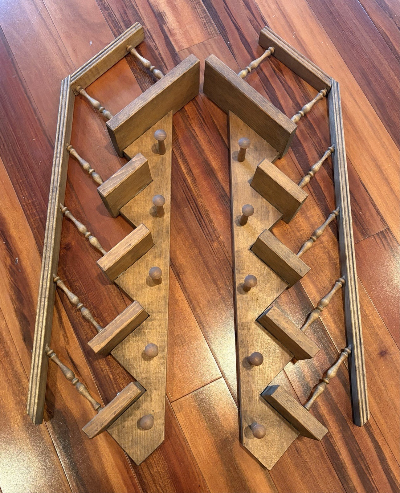Vintage Wooden Staircase Shelves Shelf 5 Steps Pegs 25” Long Set Of 2