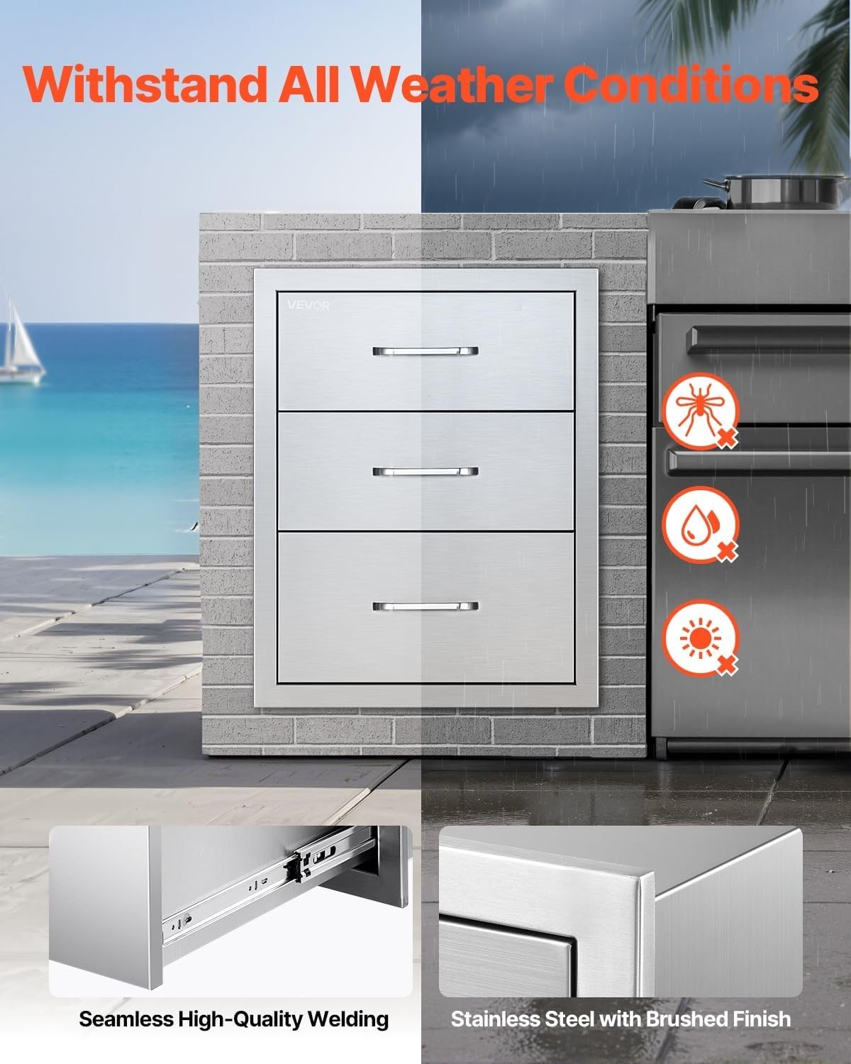 Robust Outdoor Kitchen Drawer Cabinet – Weather-Resistant Stainless Steel Design