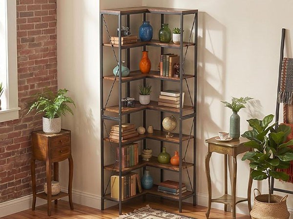 Transform Empty Corners! 7-Tier L-Shaped Bookshelf Industrial Rack For