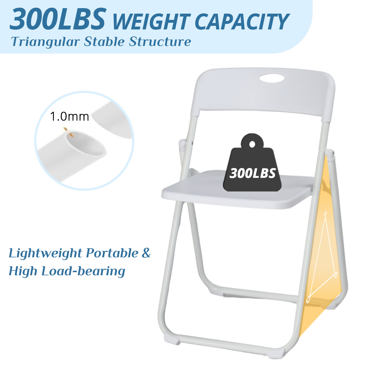 Garden 6 PCS Plastic Folding Chair White 280LBS Weight Capacity Comfortable Seat