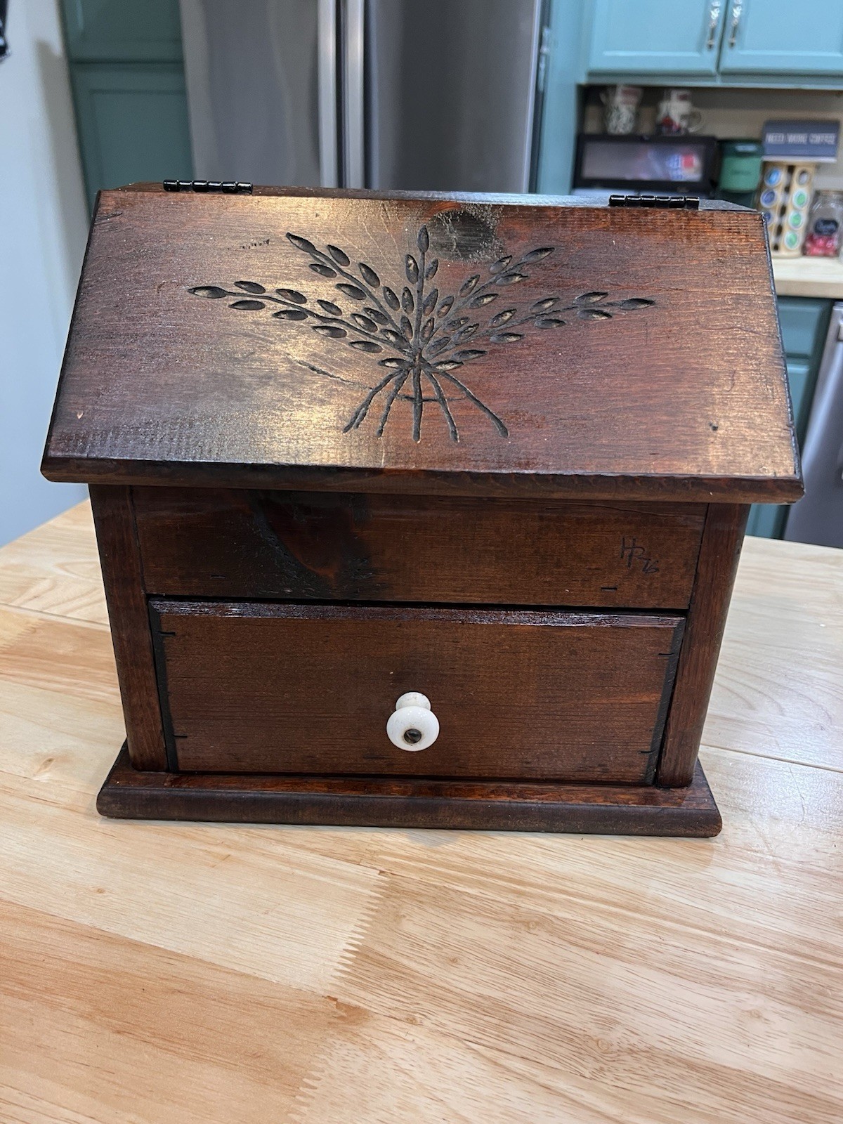 VTG Rustic Farmhouse Wooden One Drawer/ Flip Top Storage Box Countertop Cabinet