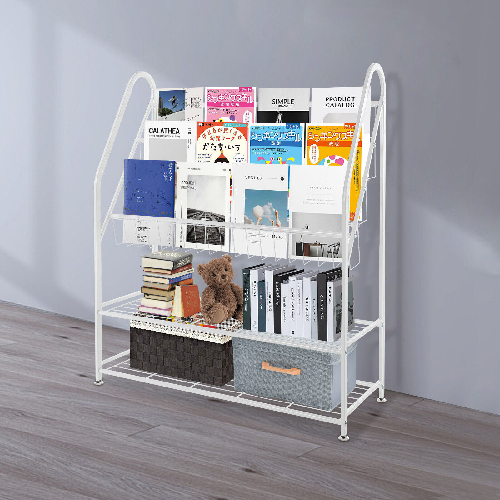 5-Shelf Metal Kids Bookshelf Large Capacity Books Toys Organizer For Home School