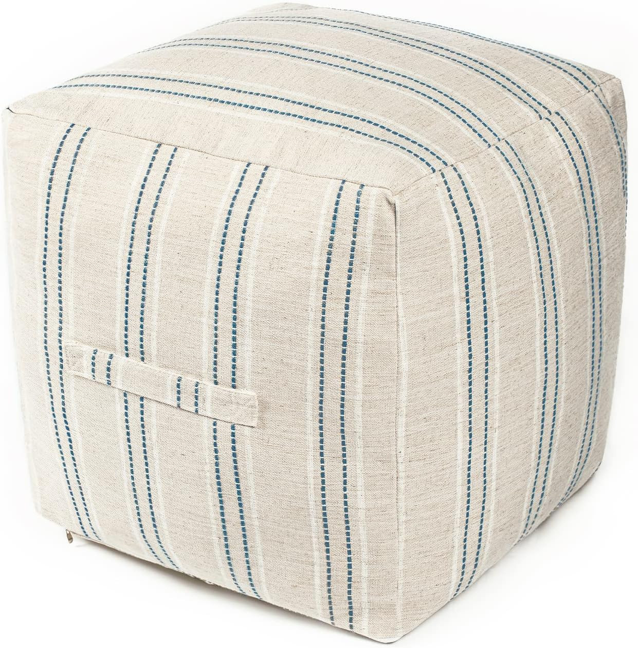 Unstuffed Farmhouse Pouf Cover for Living Room, Boho Storage Bean Bag Cubes, Be