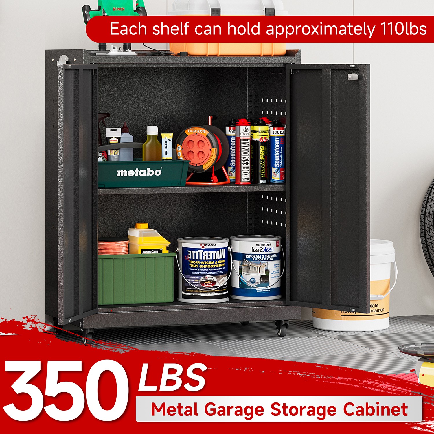 Rolling Tool Storage Cabinet System Workshop Set Kitchen Garage Wall Cabinet 4Pc