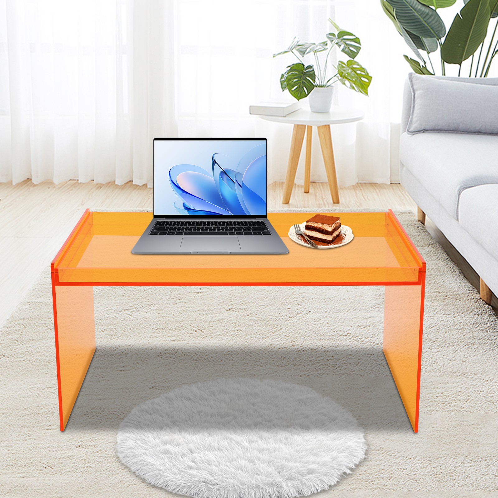 Orange Acrylic Coffee Table Chic Modern Design for Apartment Dorm & Home