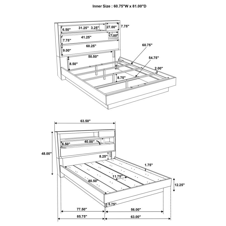 4 PC RUSTIC GREY OAK BOOKCASE HEADBOARD QUEEN BED DRESSER BEDROOM FURNITURE SET