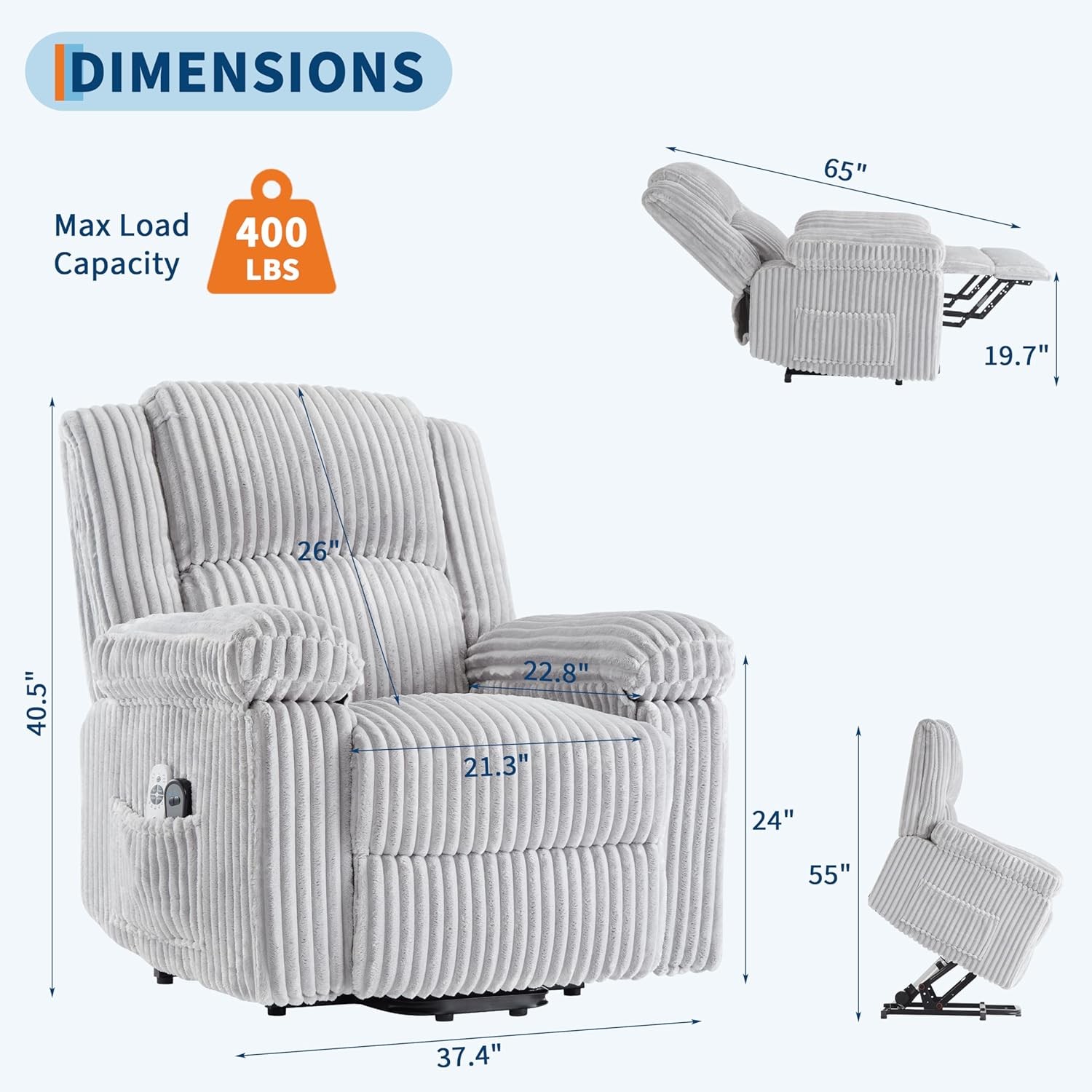 Power Lift Recliner Chair w/ Heat & Massage, Electric Stand Up Recliner 400LB