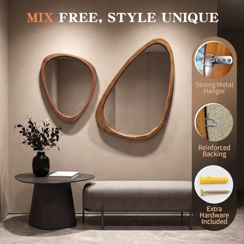 EOGOW Asymmetrical Mirror,48″ x 22″ Unique Irregular Mirror 48″L x 22″W Wooden