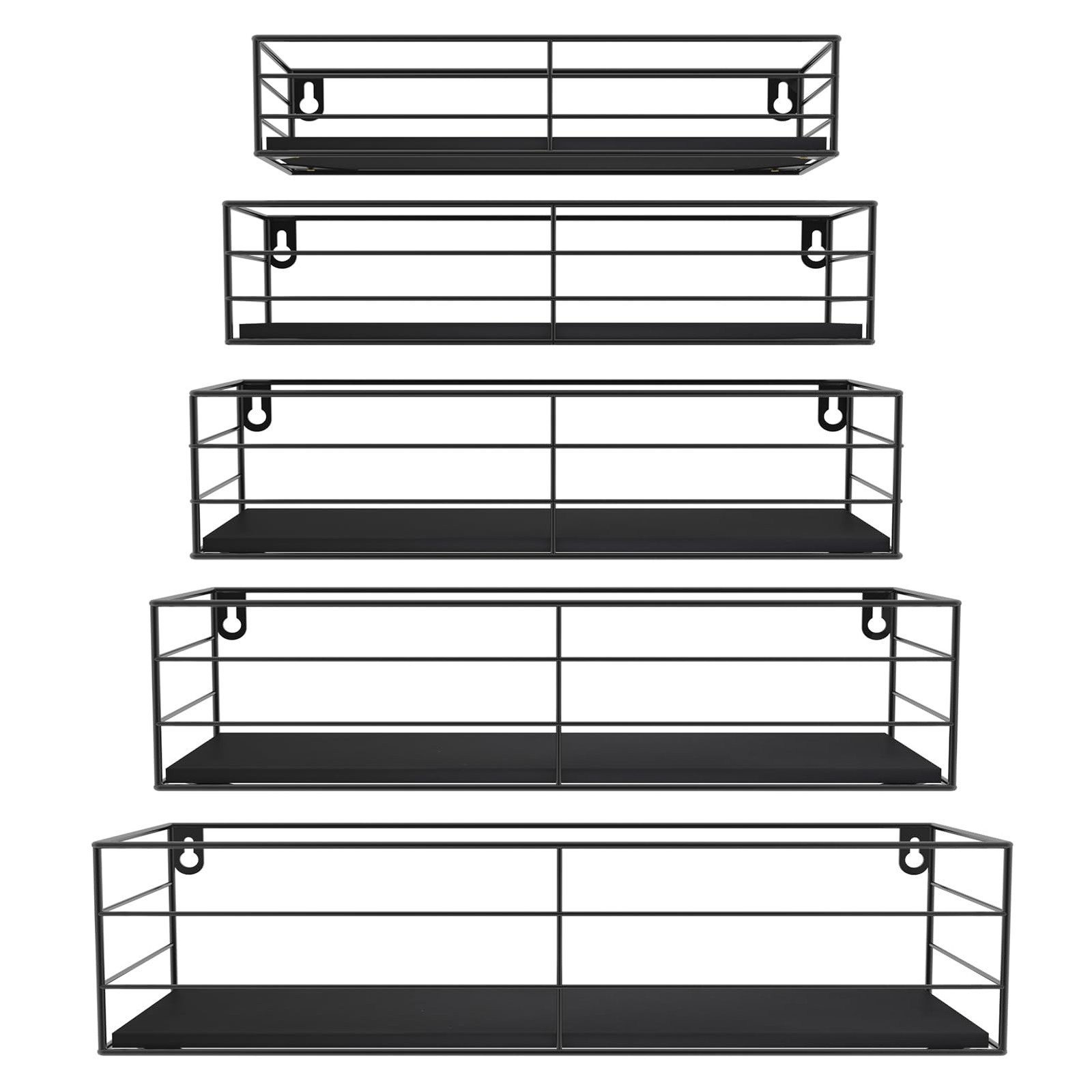 Floating Shelves Wall Mounted Set of 5 Black Hanging Storage Wall Shelf for B…